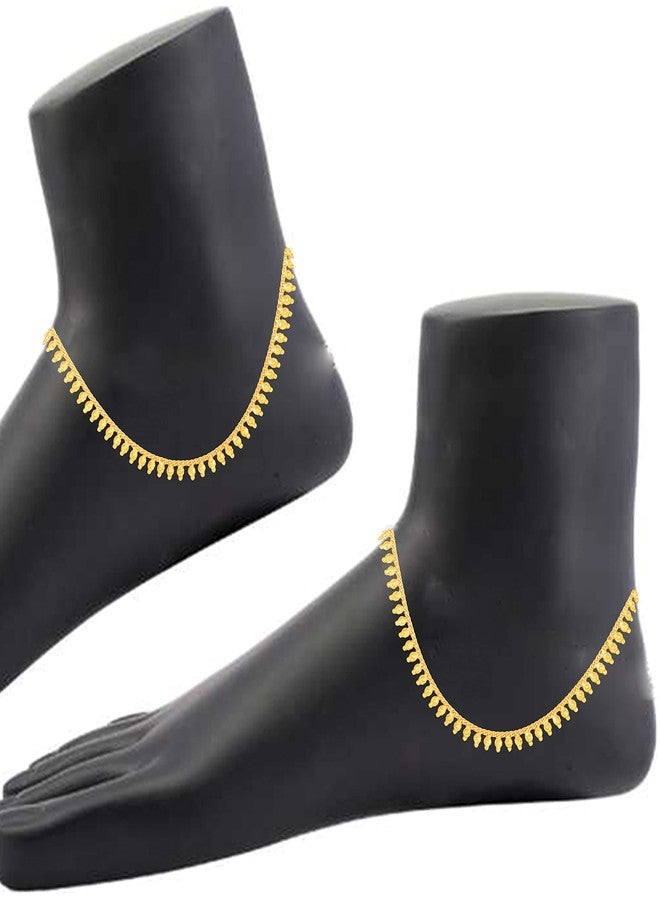 MEENAZ Traditional Simple ethnic 1 Gram Micro gold daily use Foot Single Leg Chain Golden Anklets Ghungroo payal combo for girls women ladies bridal pajeb Payjeb Painjan Pattilu -ANKLET PAYAL-AME024 - Image 4