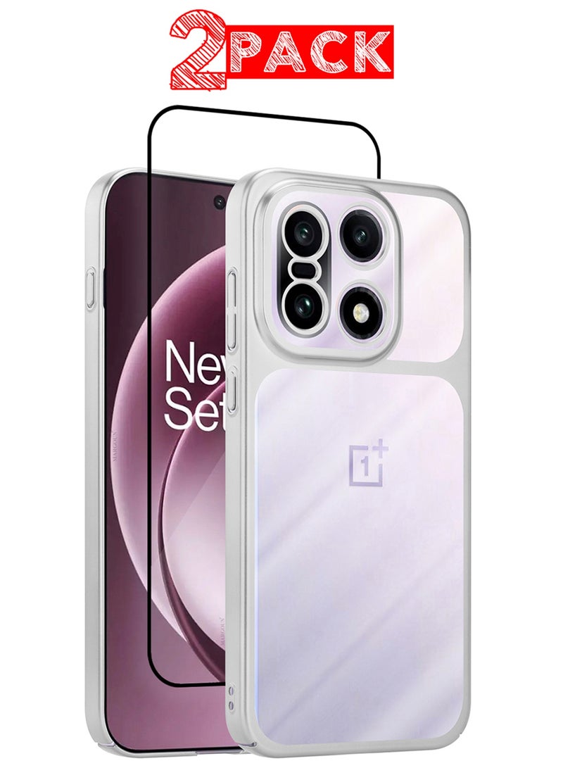 CATANES Electroplated PC Case for OnePlus 15 - Raised Camera Guard and Shock-Absorbing Edges with 3D Screen Protector - Clear - Side Silver - Image 1