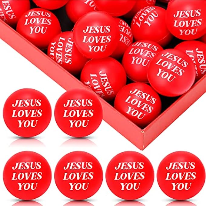Jerify 30 Pack Jesus Loves You Stress Balls Bulk Red Stress Reliever Toys Squeeze Small Motivational Stress Balls Foam Bouncy Balls for Adults Anxiety Stress Relief Office Gifts Bag Fillers, 1.57 Inch - Image 1