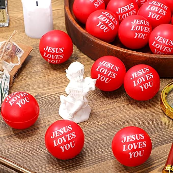 Jerify 30 Pack Jesus Loves You Stress Balls Bulk Red Stress Reliever Toys Squeeze Small Motivational Stress Balls Foam Bouncy Balls for Adults Anxiety Stress Relief Office Gifts Bag Fillers, 1.57 Inch - Image 3