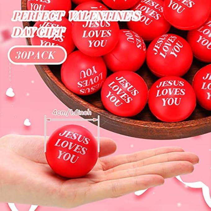 Jerify 30 Pack Jesus Loves You Stress Balls Bulk Red Stress Reliever Toys Squeeze Small Motivational Stress Balls Foam Bouncy Balls for Adults Anxiety Stress Relief Office Gifts Bag Fillers, 1.57 Inch - Image 2