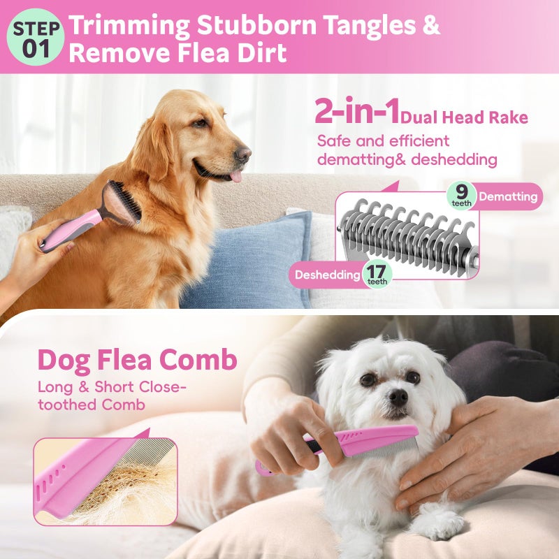 2TRUL Dog Brush for Shedding 13pcs Bath Grooming Kit with Pet Nail Clipper and File - Dog Bath Brush Cat Grooming Supplies, Dematting Comb Bath Brush Shampoo Scrubber for Dogs and Cats - Image 3