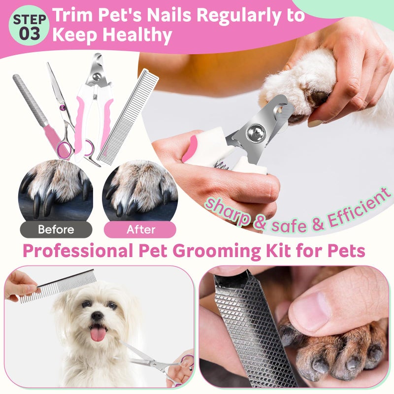 2TRUL Dog Brush for Shedding 13pcs Bath Grooming Kit with Pet Nail Clipper and File - Dog Bath Brush Cat Grooming Supplies, Dematting Comb Bath Brush Shampoo Scrubber for Dogs and Cats - Image 5
