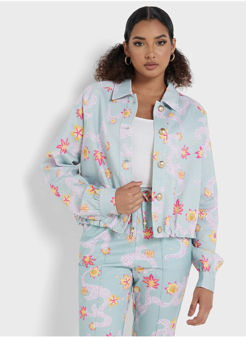 Desert Cove Floral Printed Denim Jacket