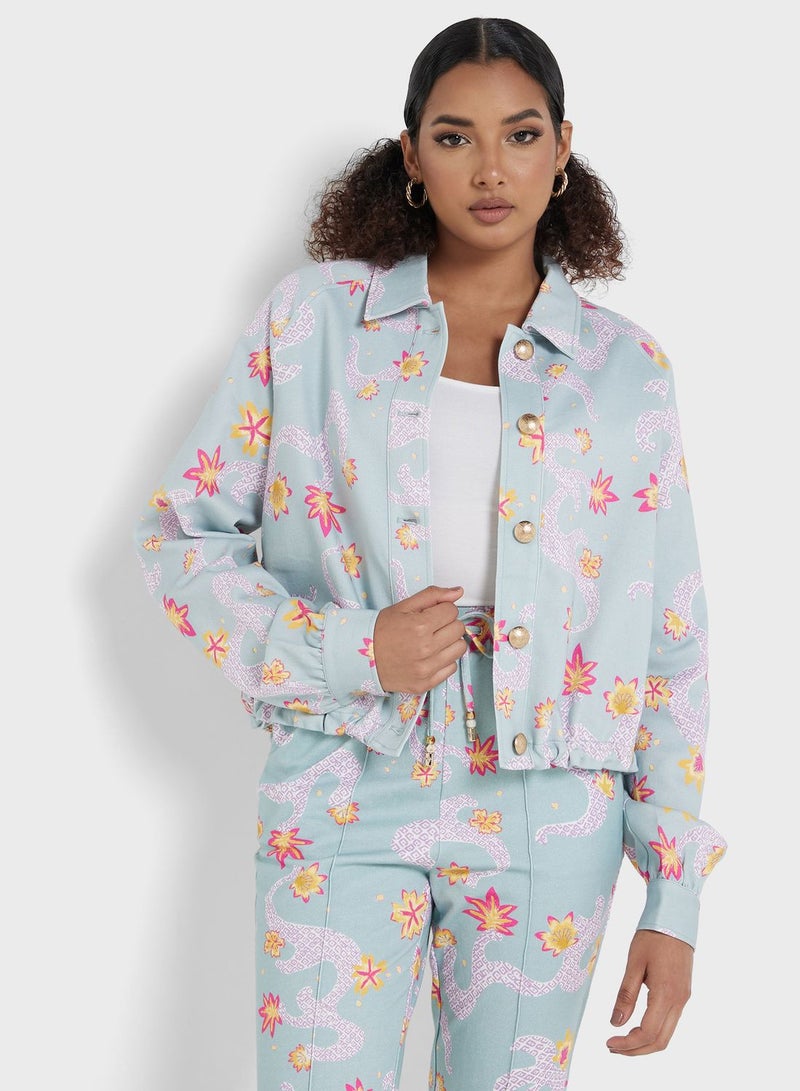 Desert Cove Floral Printed Denim Jacket - Image 1