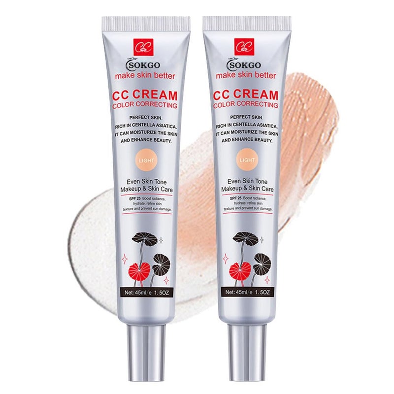 Color Correcting CC Cream with SPF 25 Coverage Lightweight Foundation Hydrating Serum Even Skin Tone Makeup and Skin Care Refine Skin Texture Avoid Sun Damage
