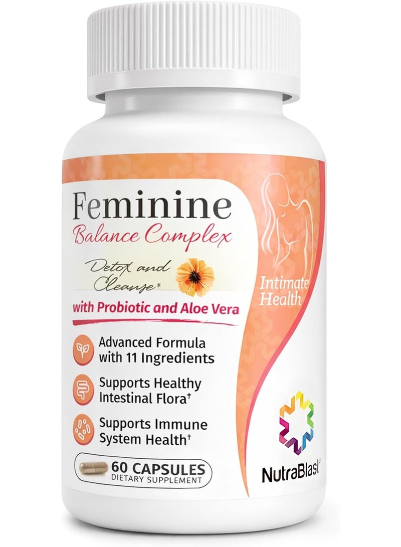 NutraBlast Feminine Balance Complex (60 Capsules) | Detox & Cleanse Probiotics | Supports Healthy Intestinal Flora & Immune Function | Advanced Formula with 11 All Natural Ingredients - Image 1