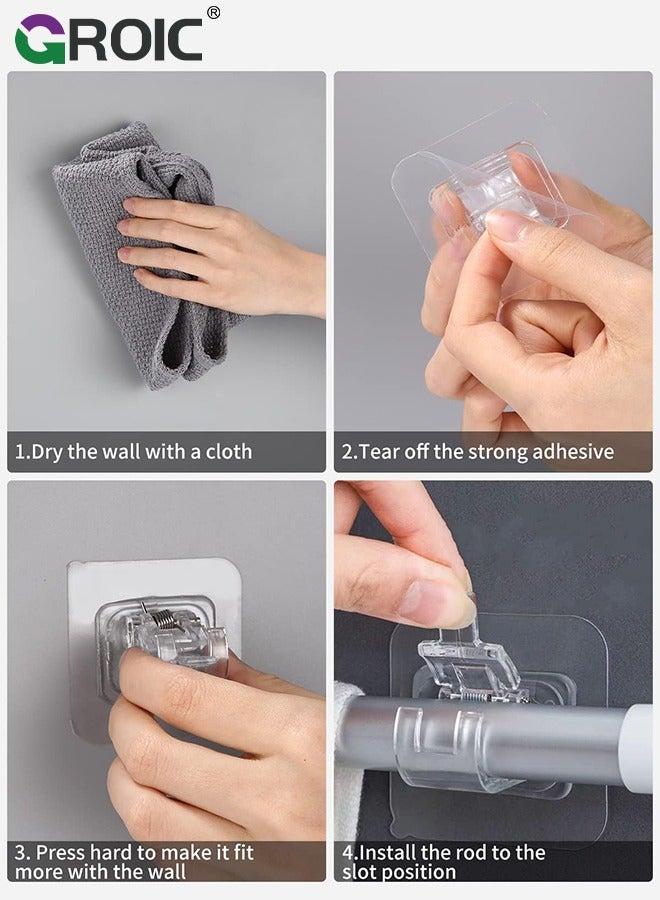GROIC 10PCS Self Adhesive Curtain Rod Holder,Adjustable Rod Bracket,Self Adhesive Curtain Hook,No Drill and Nail Free Rods Hanger Wall Mount Hooks,Hangers for Curtain  - Image 3