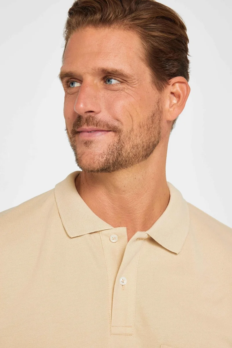 تودورس Men's Classic Fit Regular Cut 100% Cotton Plain Pique Cream Polo Neck T-Shirt