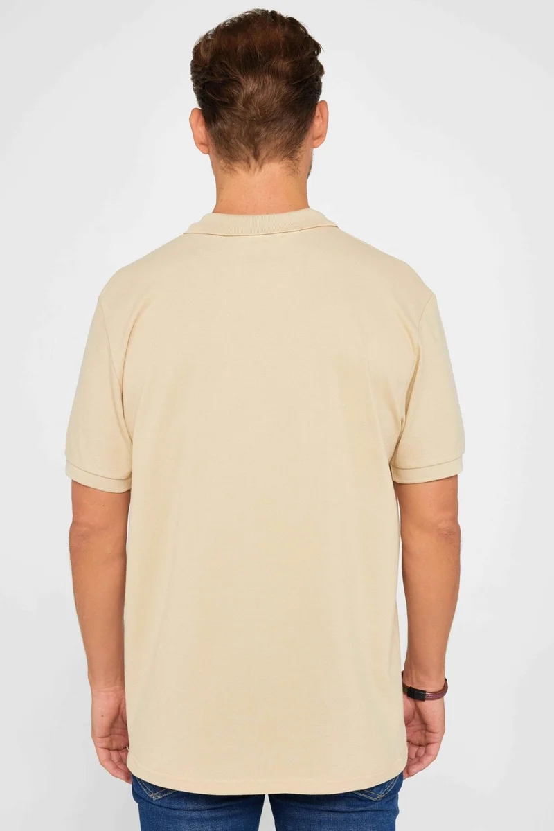 تودورس Men's Classic Fit Regular Cut 100% Cotton Plain Pique Cream Polo Neck T-Shirt