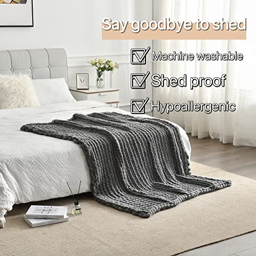 Maetoow Tighter Version Chenille Chunky Knit Blanket Throw （50×60 Inch）, Handmade Warm & Cozy Blanket Couch, Bed, Home Decor, Soft Fleece Banket, Boho Thick Blankets and Giant Yarn Throws，Dark Grey - Image 4