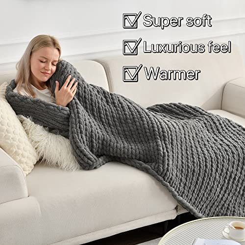 Maetoow Tighter Version Chenille Chunky Knit Blanket Throw （50×60 Inch）, Handmade Warm & Cozy Blanket Couch, Bed, Home Decor, Soft Fleece Banket, Boho Thick Blankets and Giant Yarn Throws，Dark Grey - Image 3