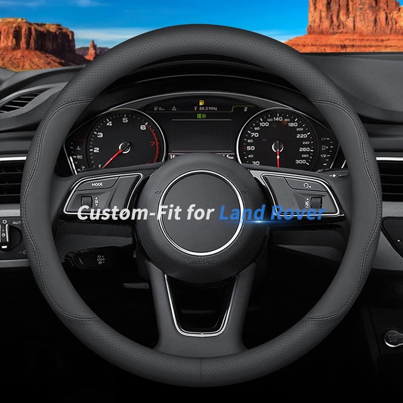 Deer Route Custom-Fit Land Rover Steering Wheel Cover - Premium Leather, Non-Slip, Breathable With Logo (B-Style) - Image 1