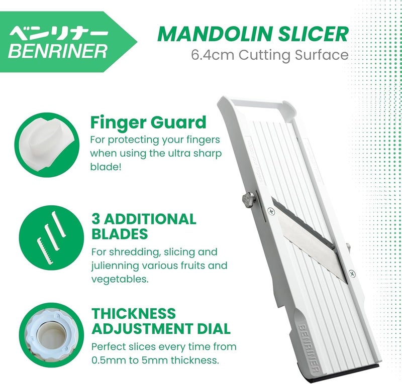Benriner Japanese Mandoline Slicer â€“ Vegetable Slicer with 4 Stainless Steel Blades, BPA-Free Adjustable Vegetable Cutter â€“ Official US Version with Authentic Retail Packaging - Image 5