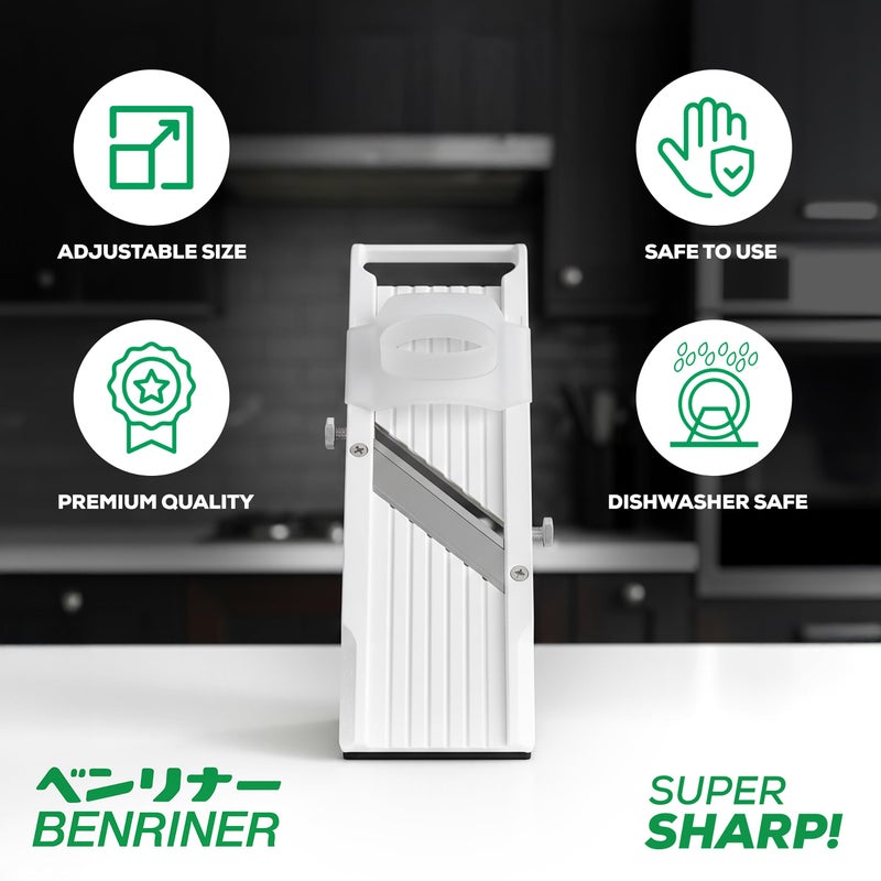 Benriner Japanese Mandoline Slicer â€“ Vegetable Slicer with 4 Stainless Steel Blades, BPA-Free Adjustable Vegetable Cutter â€“ Official US Version with Authentic Retail Packaging - Image 2