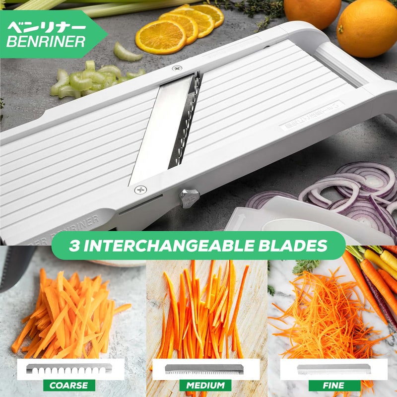 Benriner Japanese Mandoline Slicer â€“ Vegetable Slicer with 4 Stainless Steel Blades, BPA-Free Adjustable Vegetable Cutter â€“ Official US Version with Authentic Retail Packaging - Image 3