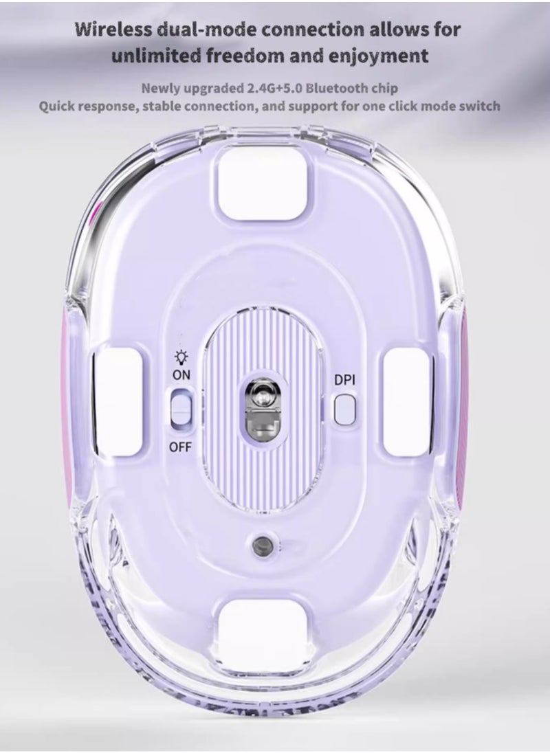Generic Wireless Bluetooth Mouse Silent Office Laptop Rechargeable Crystal Transparent White [2.4G Wireless+Bluetooth 5.0] Transparent Design  - Image 5