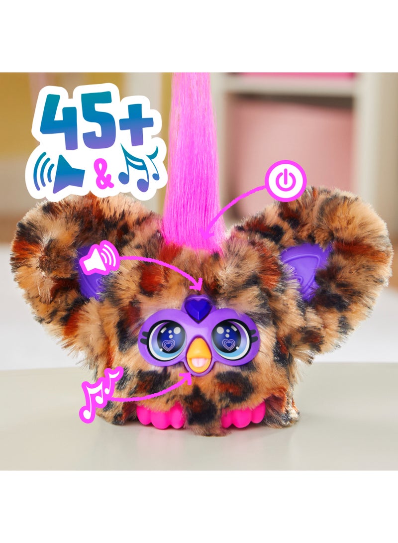 Furby Furblets Chee-Chee Mini Friend, Electronic Plush Toys for Girls & Boys 6+, Cheetah Print, Speaks Furbish & Plays Music, Series 4