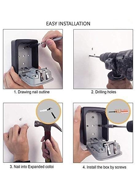 VEDHAK - VEDHAK Key Lock Box Wall Mounted4 Digit Combination Weatherproof Lockbox For Outside House5 Keys Large Capacity LockboxKey Safe Security Storage Lock Box With Resettable Code - Image 1