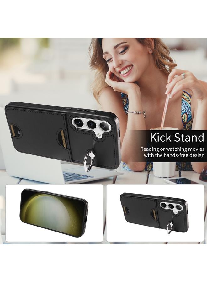 اس-توب جراب لهاتف Samsung Galaxy S24+ 5G من جلد العجل مع حامل حلقي وفتحة للبطاقات - Image 4