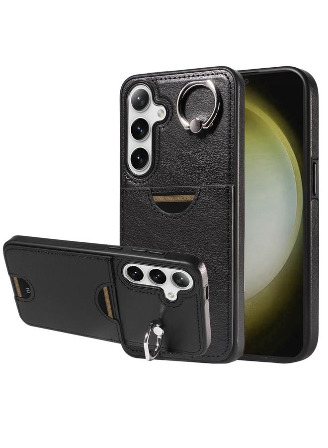 اس-توب جراب لهاتف Samsung Galaxy S24+ 5G من جلد العجل مع حامل حلقي وفتحة للبطاقات - Image 1