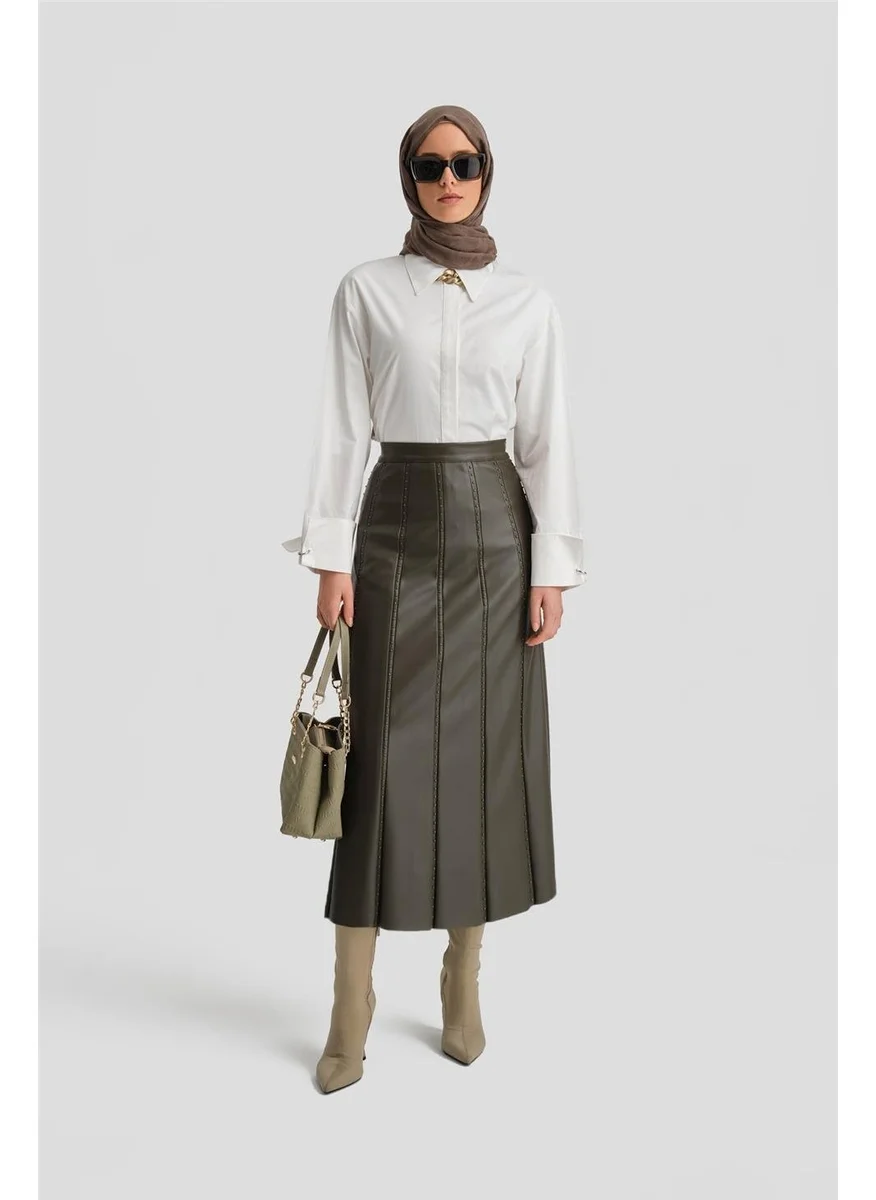 ARMINE Trok Piping Leather Skirt 24K1720 Khaki