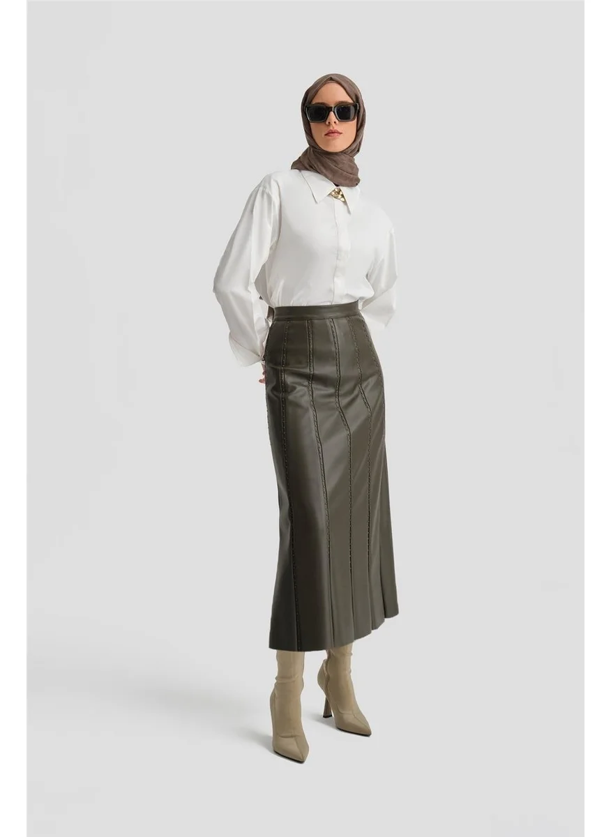 ARMINE Trok Piping Leather Skirt 24K1720 Khaki