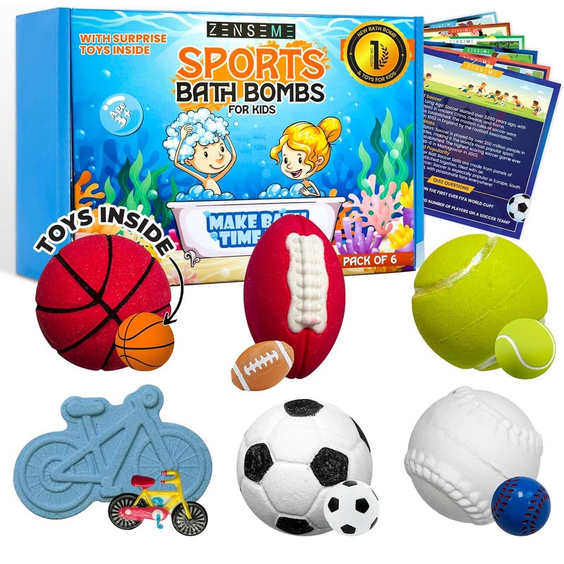 Bath Bombs with Toys Inside WFlash Cards and Stickers  Bath Bombs for Kids  Gift Set of 6 Scented Organic Handmade Bath Bombs of 25 oz with Natural Essential Oils Kids Bath Bombs  by Zenseme