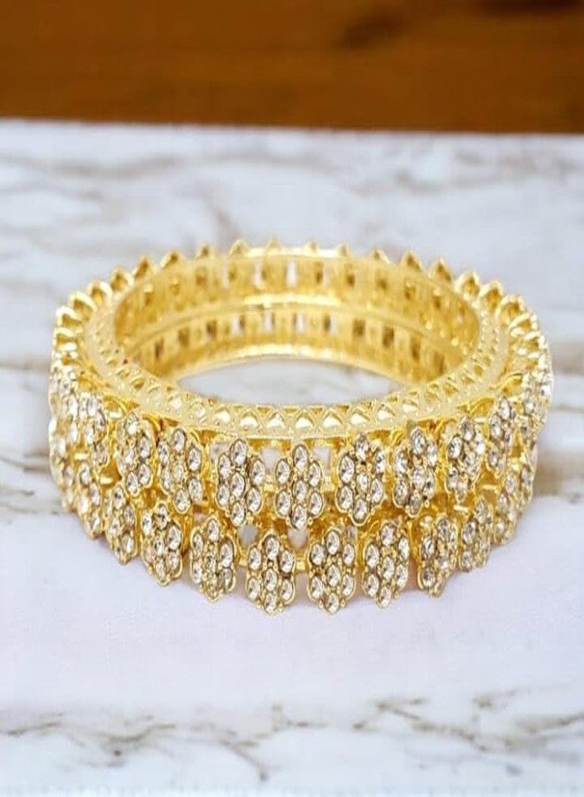 DENICRAAS Traditional Gold-Plated Bangles For Women and Girls with Crystal Flower Design, Set of 2 (2.8) - Image 3