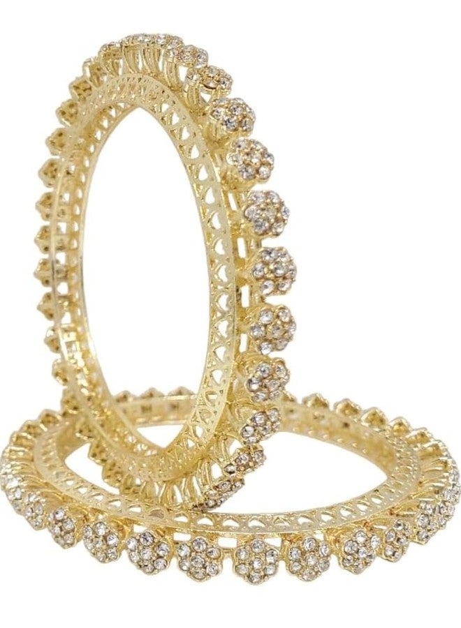 DENICRAAS Traditional Gold-Plated Bangles For Women and Girls with Crystal Flower Design, Set of 2 (2.8) - Image 1