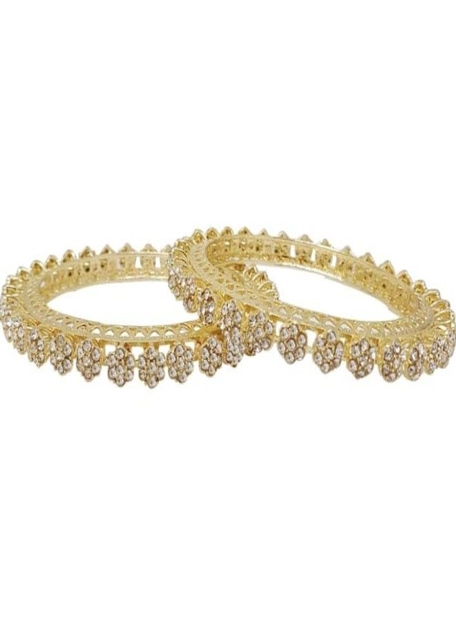 DENICRAAS Traditional Gold-Plated Bangles For Women and Girls with Crystal Flower Design, Set of 2 (2.8) - Image 5