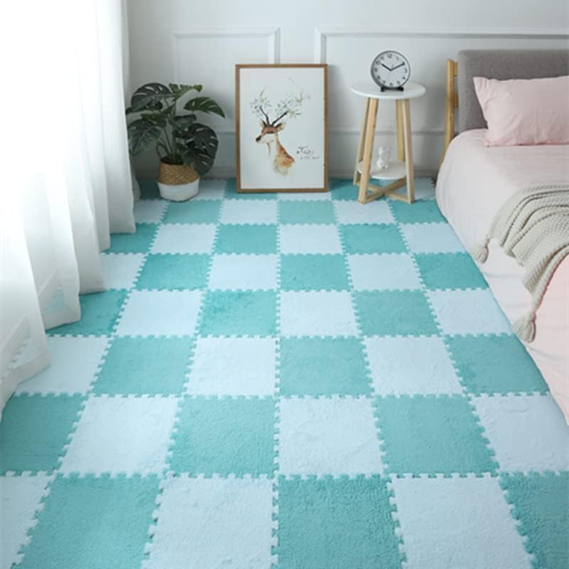 Jorunb 12pc Plush Interlocking EVA Foam Play Mat - Washable Kids Carpet Squares (30x30cm, Blue) - Image 2