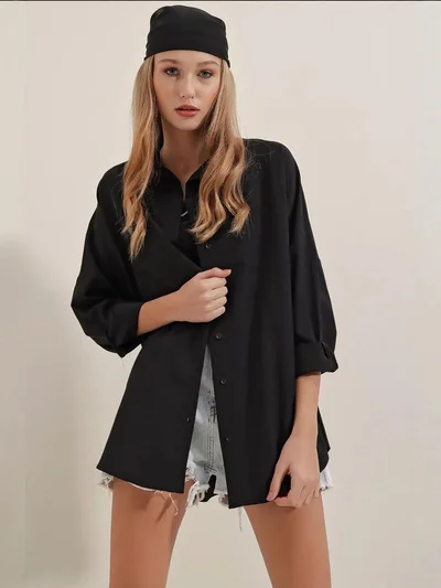 بيغ دارت قميص بأزرار وأكمام طويلة فضفاض من