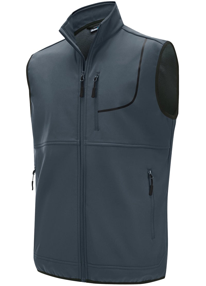 Willit Mens Fleece Golf Vest Outdoor Winter Vest Jacket Softshell Outerwear Sleeveless Jacket for Hiking Causal Gray M