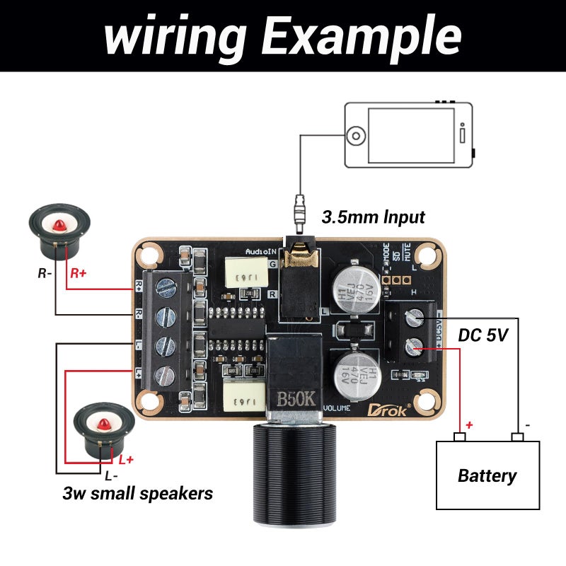 DROK 5W+5W Mini Audio Amplifier Board PAM8406 DC 5V Digital Stereo Power Amp 2.0 Dual Channel Class D Amplify Module for Speaker Sound System DIY - Image 3