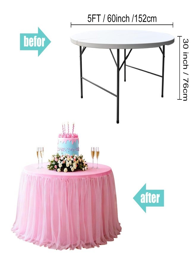 Yoquare 60-Inch Pink 2-in-1 Tulle Table Skirt for 5-Foot Round Table – Stretch Spandex Fitted Cover, Light & Elegant with Ruffle, Wrinkle-Resistant – For Wedding, Birthday, Baby Shower & Party Decor（1Pack） - Image 3