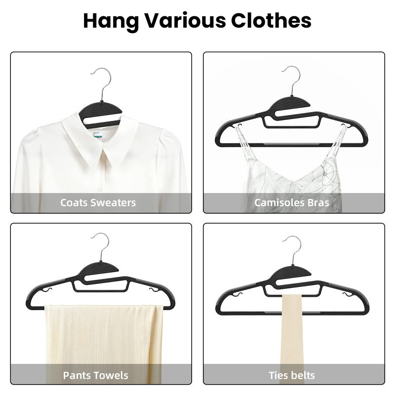 BAGAIL Heavy Duty Plastic Hangers 50 Pack with Non-Slip Design,0.2 Inches Thick,360Â°Swivel Hook Space Saving Organizer for Bedroom Closet,Shirts,Pants,Strong Enough for Coat(Black- S Shaped) - Image 5
