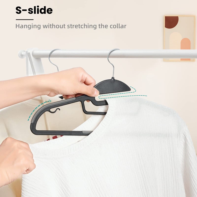 BAGAIL Heavy Duty Plastic Hangers 50 Pack with Non-Slip Design,0.2 Inches Thick,360Â°Swivel Hook Space Saving Organizer for Bedroom Closet,Shirts,Pants,Strong Enough for Coat(Black- S Shaped) - Image 4