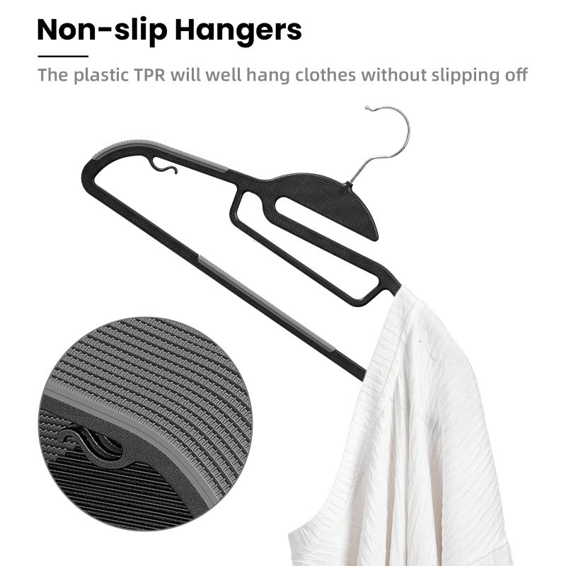 BAGAIL Heavy Duty Plastic Hangers 50 Pack with Non-Slip Design,0.2 Inches Thick,360Â°Swivel Hook Space Saving Organizer for Bedroom Closet,Shirts,Pants,Strong Enough for Coat(Black- S Shaped) - Image 3