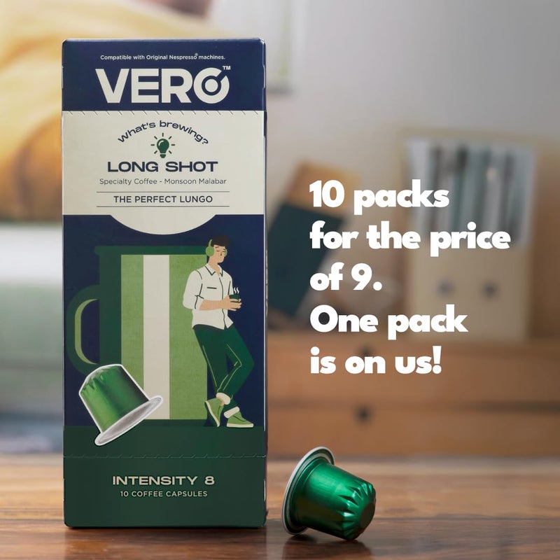 VERO | لونغو | كبسولات قهوة متوافقة مع نسبرسو | عبوة ضخمة تحتوي على 100 كبسولة قهوة | 100% أرابيكا مون سونيد | شدة - 8 | لقطة طويلة - Image 2