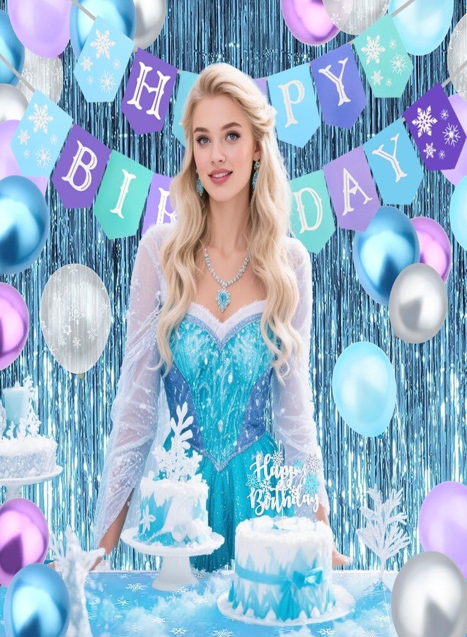 جاسيا مجموعة زينة حفلة عيد ميلاد جاسيا فروزن - بالونات على شكل ندفة ثلج، مفرش طاولة، خلفية، زينة كعكة، ولافتة عيد ميلاد سعيد - Image 5