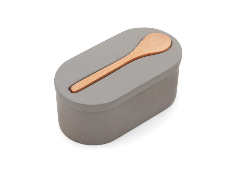 Fox Run Cement Double Salt Cellar with Spoon 3 x 35 x 625 inches Gray