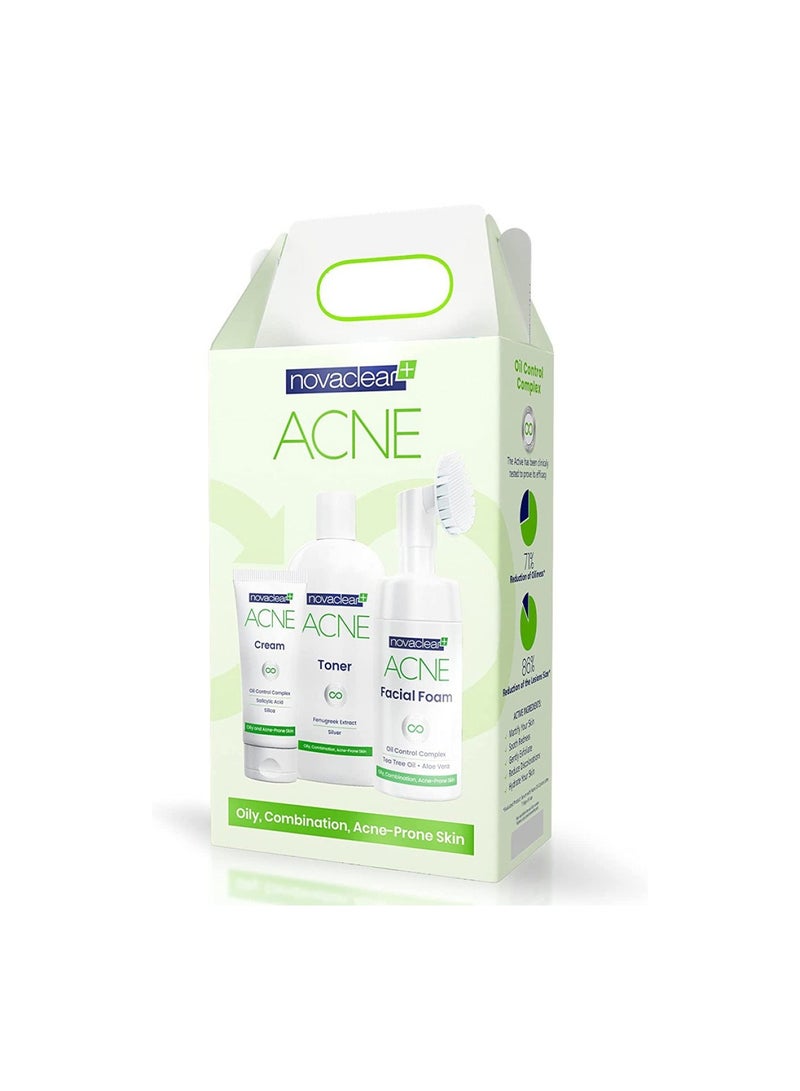 novaclear Acne Kit With Acne Facial Foam 100ml + Acne Toner 150ml + Acne Cream For Oily, Combination And Acne-Prone Skin 40ml - Image 3