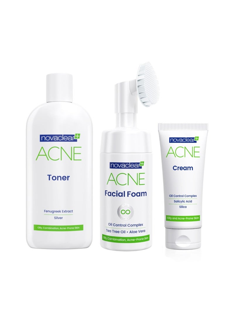 novaclear Acne Kit With Acne Facial Foam 100ml + Acne Toner 150ml + Acne Cream For Oily, Combination And Acne-Prone Skin 40ml - Image 2