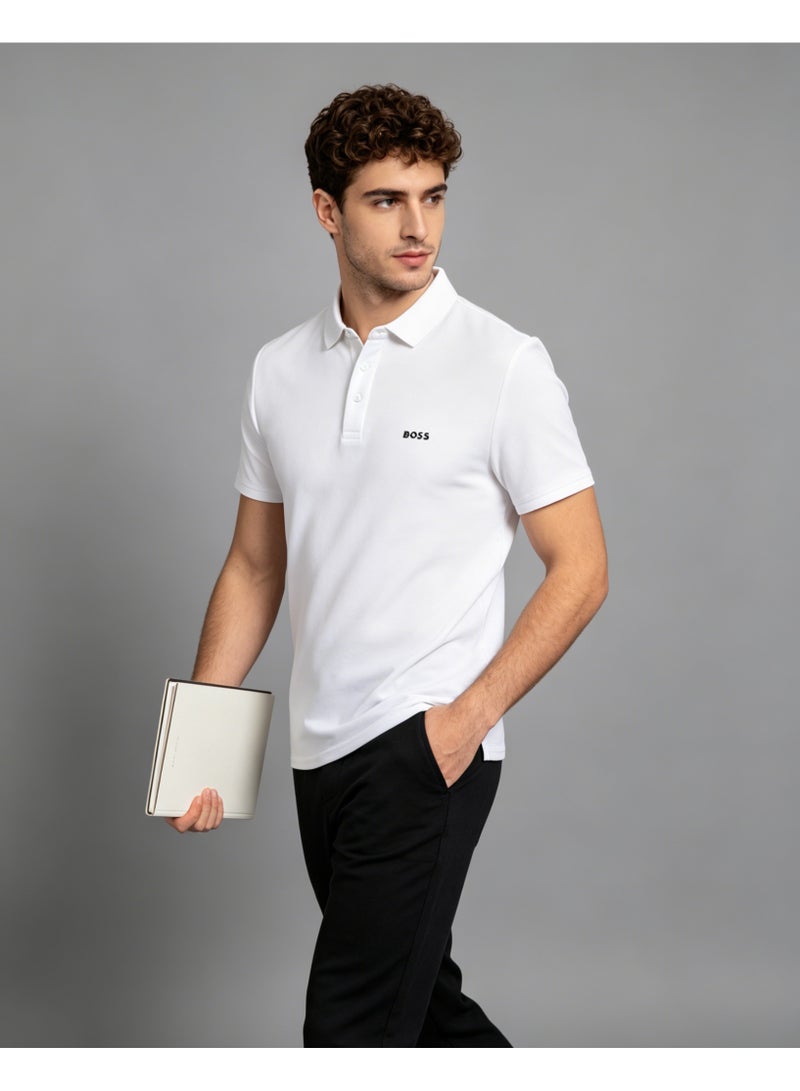 BOSS Men Classic Short Sleeve Polo Shirt Smart Casual Daily Office Golf Top White - Image 1