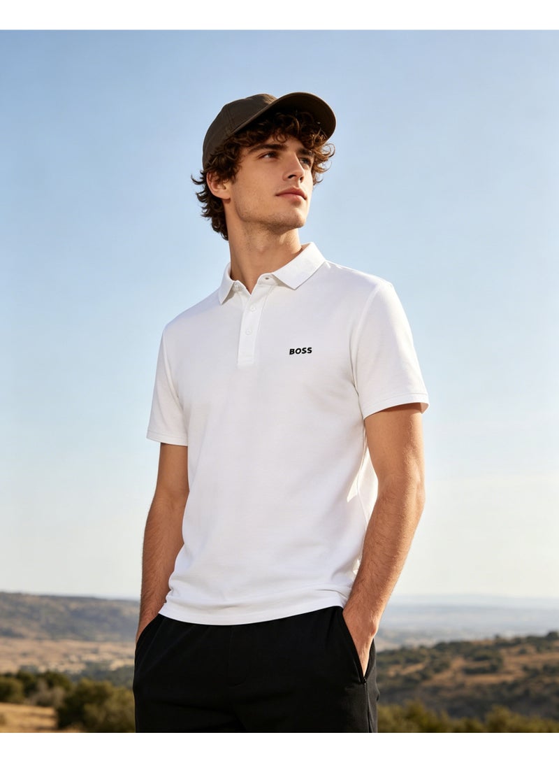 BOSS Men Classic Short Sleeve Polo Shirt Smart Casual Daily Office Golf Top White - Image 2