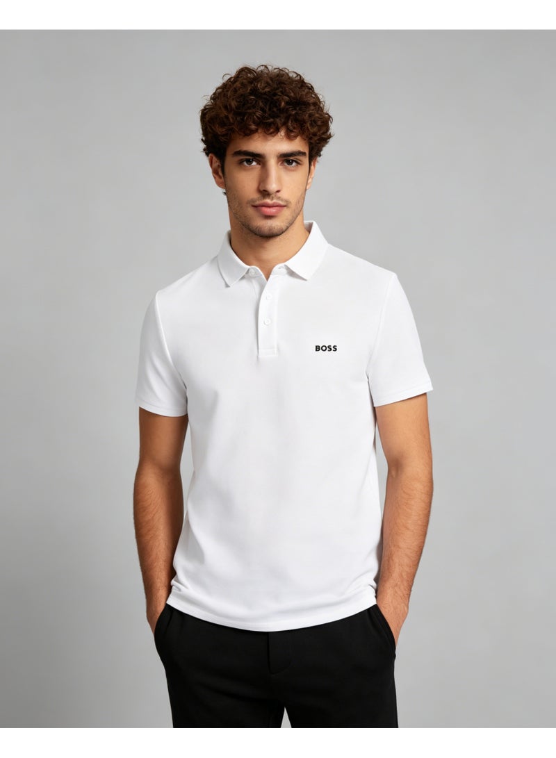 BOSS Men Classic Short Sleeve Polo Shirt Smart Casual Daily Office Golf Top White - Image 3