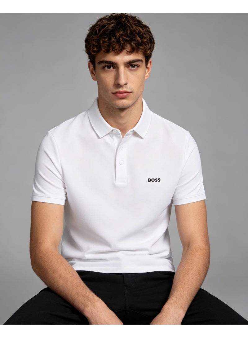BOSS Men Classic Short Sleeve Polo Shirt Smart Casual Daily Office Golf Top White - Image 5