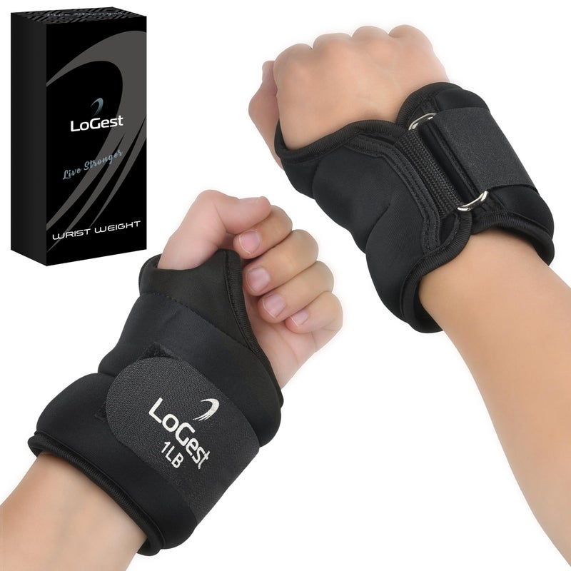 LoGest Wrist Weight with Thumb Loops & Hook-and-Loop Closures - 1lb, 2lbs, 2.5lbs, 3lbs - Sold in Pairs - Comfortable & Secure Neoprene Wrist Weights for Walking, Running, Cardio, Physical Therapy (2LB Pair Black) - Image 1