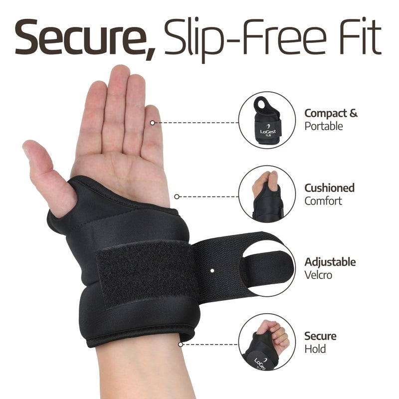 LoGest Wrist Weight with Thumb Loops & Hook-and-Loop Closures - 1lb, 2lbs, 2.5lbs, 3lbs - Sold in Pairs - Comfortable & Secure Neoprene Wrist Weights for Walking, Running, Cardio, Physical Therapy (2LB Pair Black) - Image 3